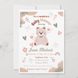 Convite para Chá de fraldas de Bear Bear Baby Girl