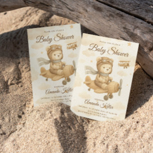 Convite para Chá de fraldas de Bear Piloto Cute Be