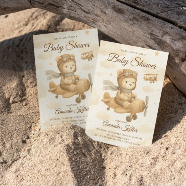 Convite para Chá de fraldas de Bear Piloto Cute Be (Criador carregado)