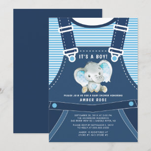 Convite para Chá de fraldas de Bebê Elefante Bon