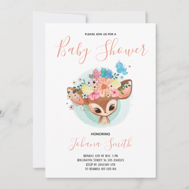 Convite para Chá de fraldas de Bebê Fawn Cute (Frente)