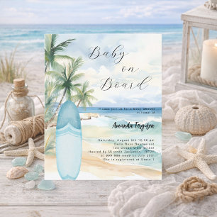 Convite para Chá de fraldas de bebê surfboard Cons