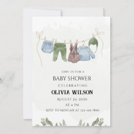 Convite para Chá de fraldas de bege Verde Pastel