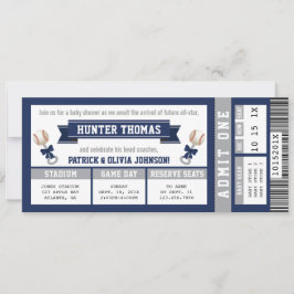 Convite para Chá de fraldas de beisebol, Azul, Cin