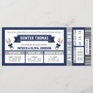 Convite para Chá de fraldas de beisebol, Azul, Cin