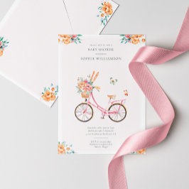 Convite para Chá de fraldas de Bicicleta Rosa-Rosa