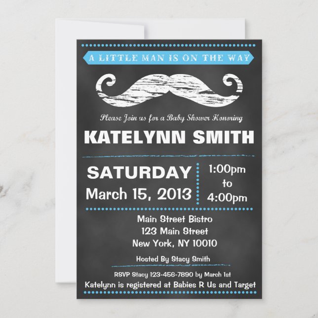 Convite para Chá de fraldas de bigode Chalkboard (Frente)