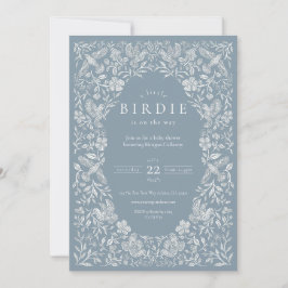Convite para Chá de fraldas de Birdie Floral Azul