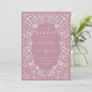 Convite para Chá de fraldas de Birdie Floral Rosa