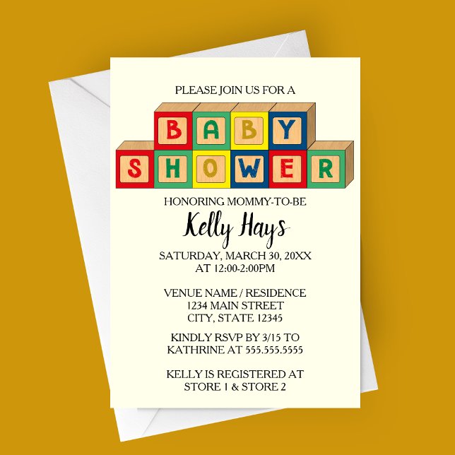 Convite para Chá de fraldas de Blocos de Bebê (Baby Blocks Baby Shower Invitation - gender neutral baby shower invitation )