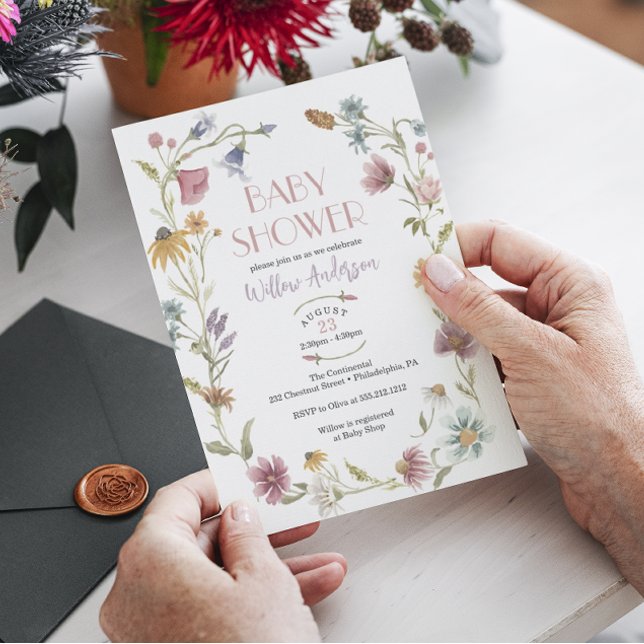 Convite para Chá de fraldas de Boho de Campo de Fl (Criador carregado)