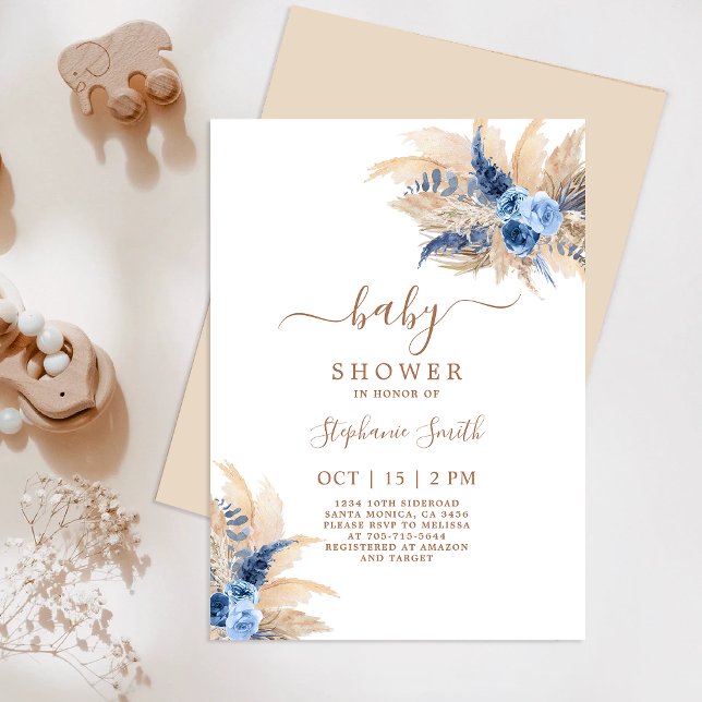 Convite para Chá de fraldas de Boho Grass de Pampa (Criador carregado)