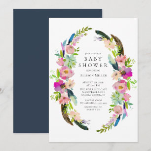 Convite para Chá de fraldas de Boho Tribal Wreath