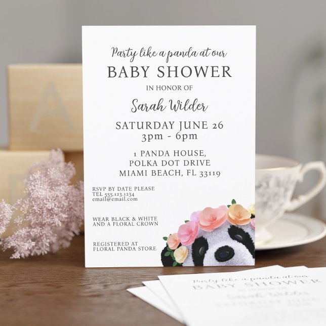 Convite para Chá de fraldas de Bolinhas Floral Pan (Party like a panda at your baby shower! Just add your details)