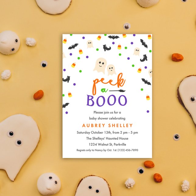 Convite para Chá de fraldas de Boo Halloween (Peek a booo Halloween theme baby shower invitation)
