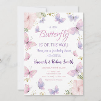Convite para Chá de fraldas de borboleta Menina Co
