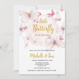 Convite para Chá de fraldas de borboleta rosa