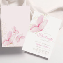 Convite para Chá de fraldas de borboleta rosa