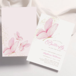 Convite para Chá de fraldas de borboleta rosa