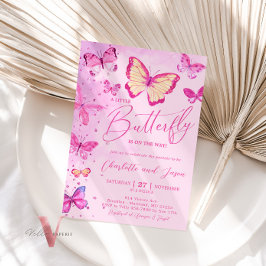 Convite para Chá de fraldas de Borboleta Rosa Glam