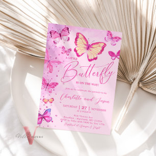Convite para Chá de fraldas de Borboleta Rosa Glam