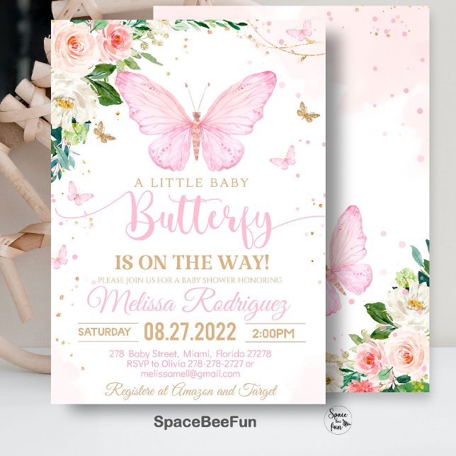 Convite para Chá de fraldas de borboletas (Butterfly invites,Baby Shower,Invitation,A Little Butterfly,Is On The Way,Butterfly Theme,Shower bab)