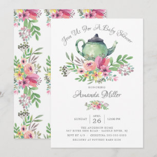 Convite para Chá de fraldas de bule Floral de Wat