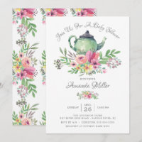 Convite para Chá de fraldas de bule Floral de Wate