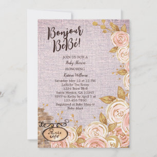 Convite para Chá de fraldas de Café de Paris Rosa