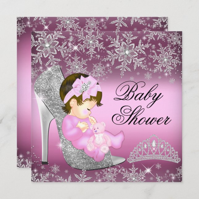 Convite para Chá de fraldas de Calçado Glitter Flo (Frente/Verso)