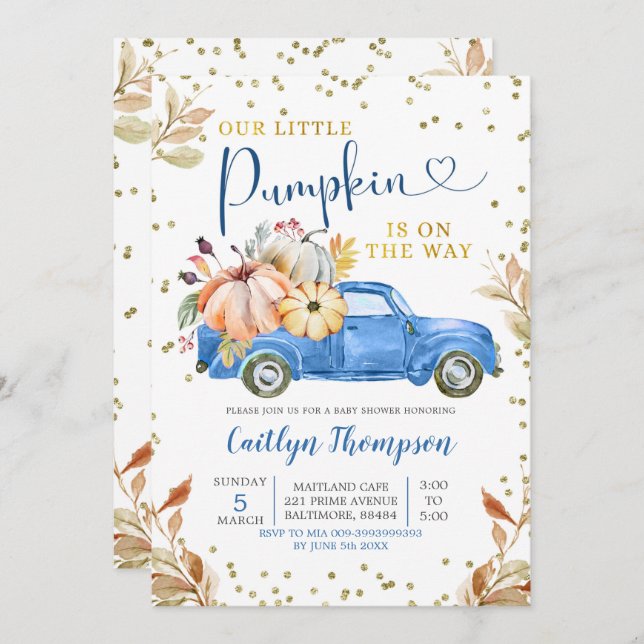 Convite para Chá de fraldas de carrinho de abóbora (Frente/Verso)