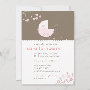 Convite para Chá de fraldas de Carruagem Rosa