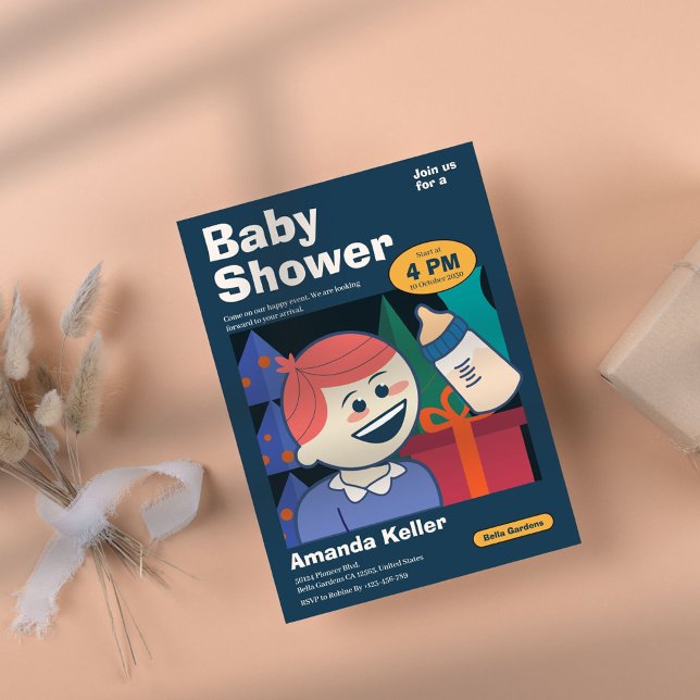 Convite para Chá de fraldas de Cartoon em Cute (Criador carregado)