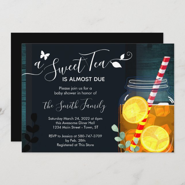 Convite para Chá de fraldas de chá doce (Frente/Verso)