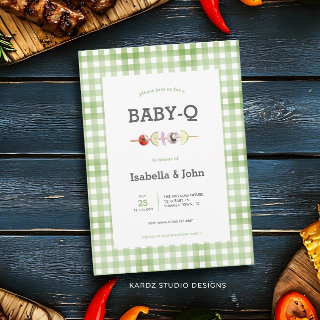 Convite para Chá de fraldas de Churrasco Externo d (This couples baby shower invitation with Baby Q theme is perfect for a summer shower celebration.)