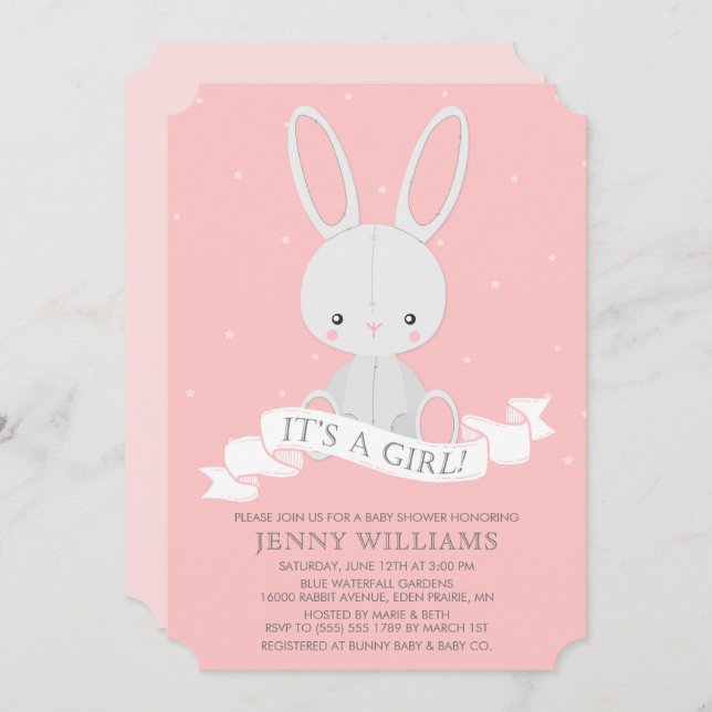 Convite para Chá de fraldas de Coelhinha Coelhinha (Frente/Verso)