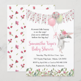 Convite para Chá de fraldas de coelho floral prima