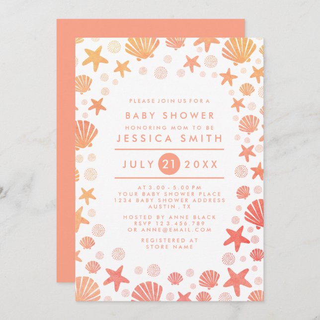 Convite para Chá de fraldas de Coisas do Mar de Co (Frente/Verso)