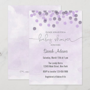 Convite para Chá de fraldas de Confetti Roxo