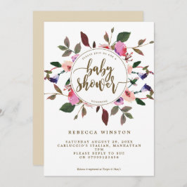 convite para chá de fraldas de coroa floral rosa p