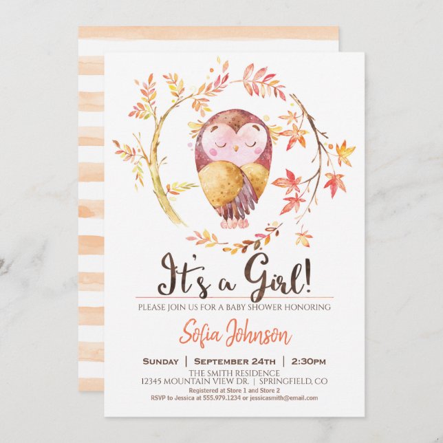 Convite para Chá de fraldas de Coruja (Frente/Verso)