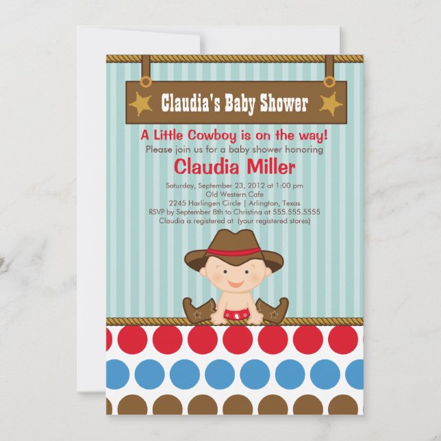 Convite para Chá de fraldas de cowboy ocidental (Frente)