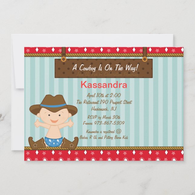 Convite para Chá de fraldas de cowboy Ocidental (Frente)