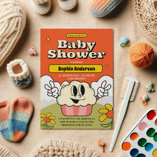 Convite para Chá de fraldas de Cupcake de Cubo Ret