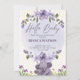 Convite para Chá de fraldas de Cuta bege Roxo