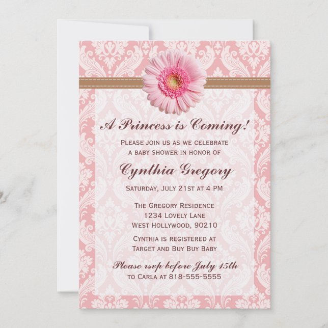 Convite para Chá de fraldas de Daisy Rosa Pálido e (Frente)