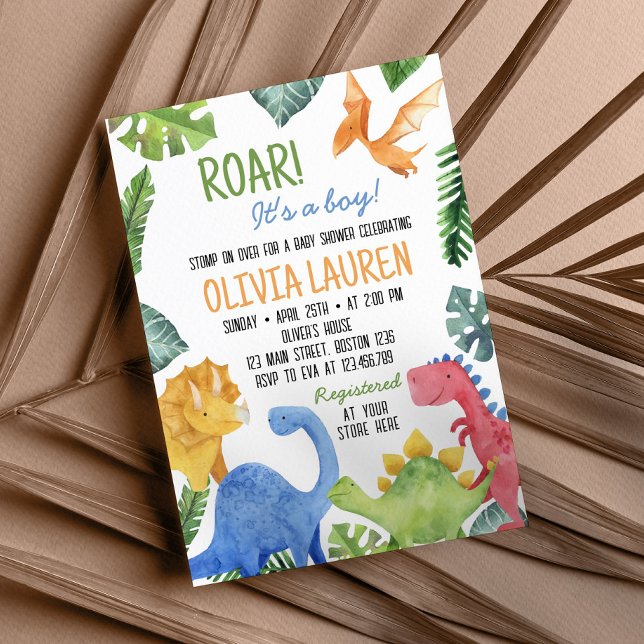 Convite para Chá de fraldas de Dinossauro Cute (Criador carregado)