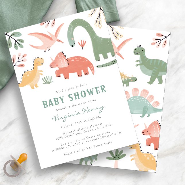 Convite para Chá de fraldas de Dinossauro Cute (Cute Dinosaur Baby Shower Invitation by Painted Paperie
)