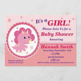 Convite para chá de fraldas de dinossauro rosa