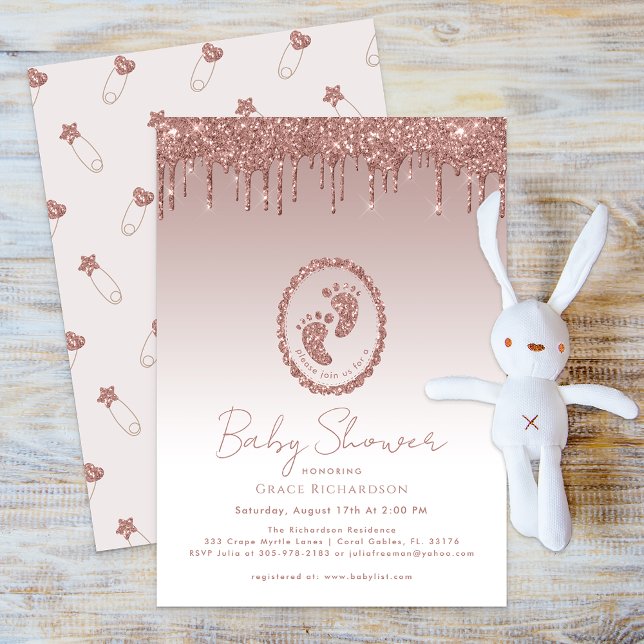 Convite para Chá de fraldas de Dissipador de Glitt (Baby Shower Rose Gold Elegant Invite)